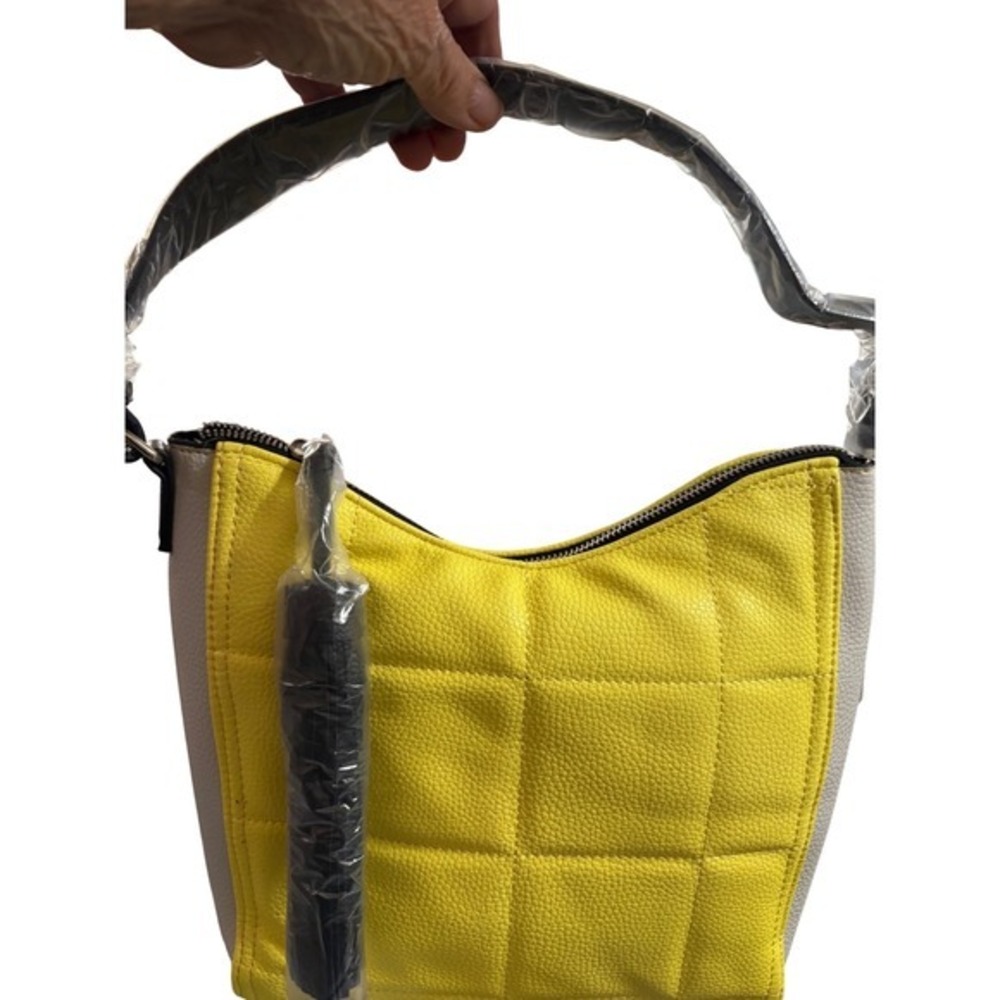 Tahari Quincy Hobo Bag Daffodil Yellow‎ Grey Black Quilted Tassel NEW